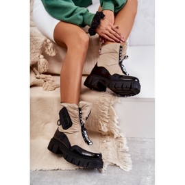 PM1 Botas De Nieve Cálidas De Mujer Beige Y Negro Con Cremallera Marit 8