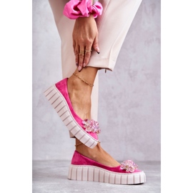 PA2 Bailarinas Ante Plataforma Adorno Ladette Fucsia rosado 4