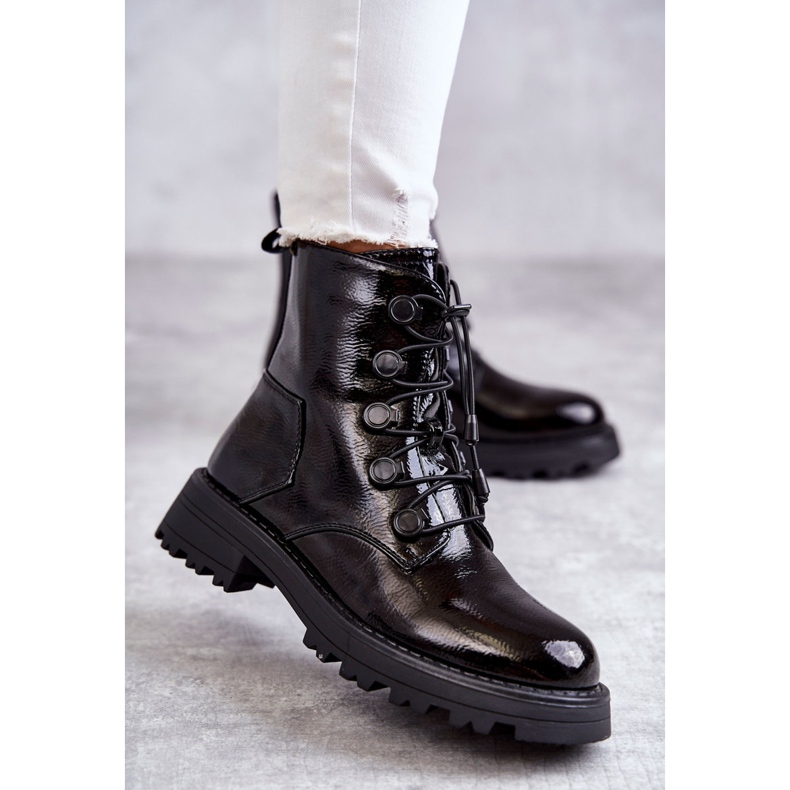 PJ1 Botas Cálidas De Mujer Lacadas Con Canalé Helia Negro 1