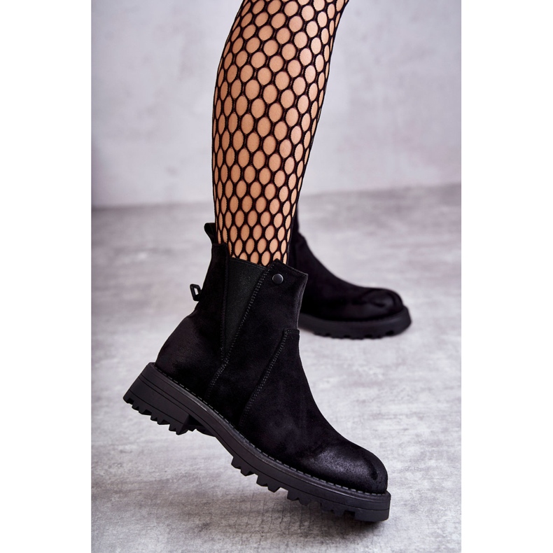 PJ1 Botas Calientes De Ante Trabajadores Con Tacón Plano Salomé Negro 1 PJ1 Botas Calientes De Ante Trabajadores Con Tacón Plano Salomé Negro 1