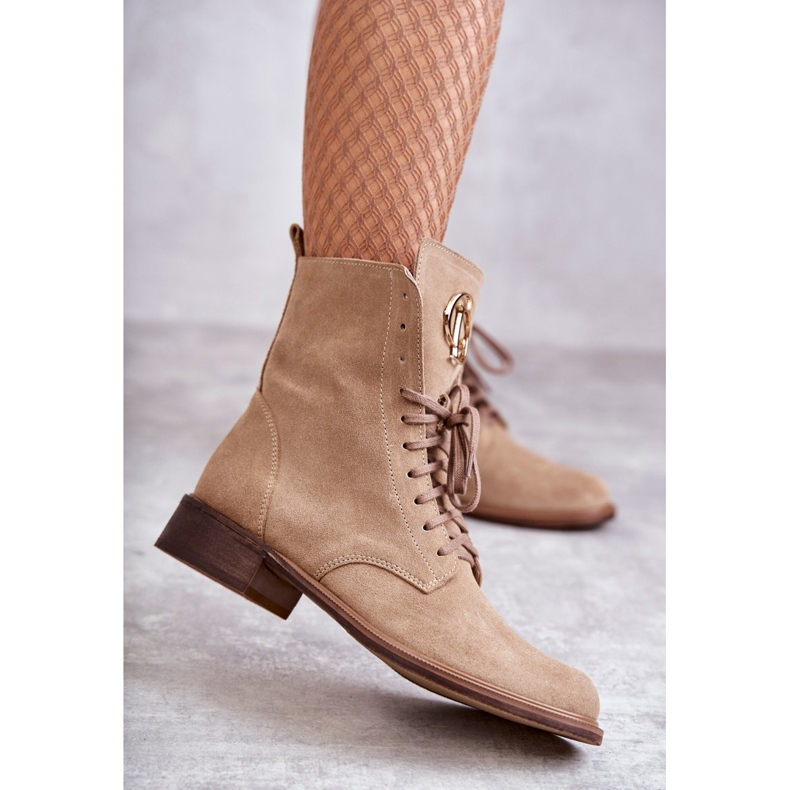 Botas de ante con cordones y adorno nicole 2750 beige 1