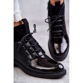 Vinceza Botas cálidas con cordones en negro lacado Cathrine 3
