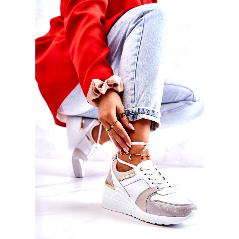 S.Barski Deportivas de piel con cuña blanca y gris Rayana blanco 1