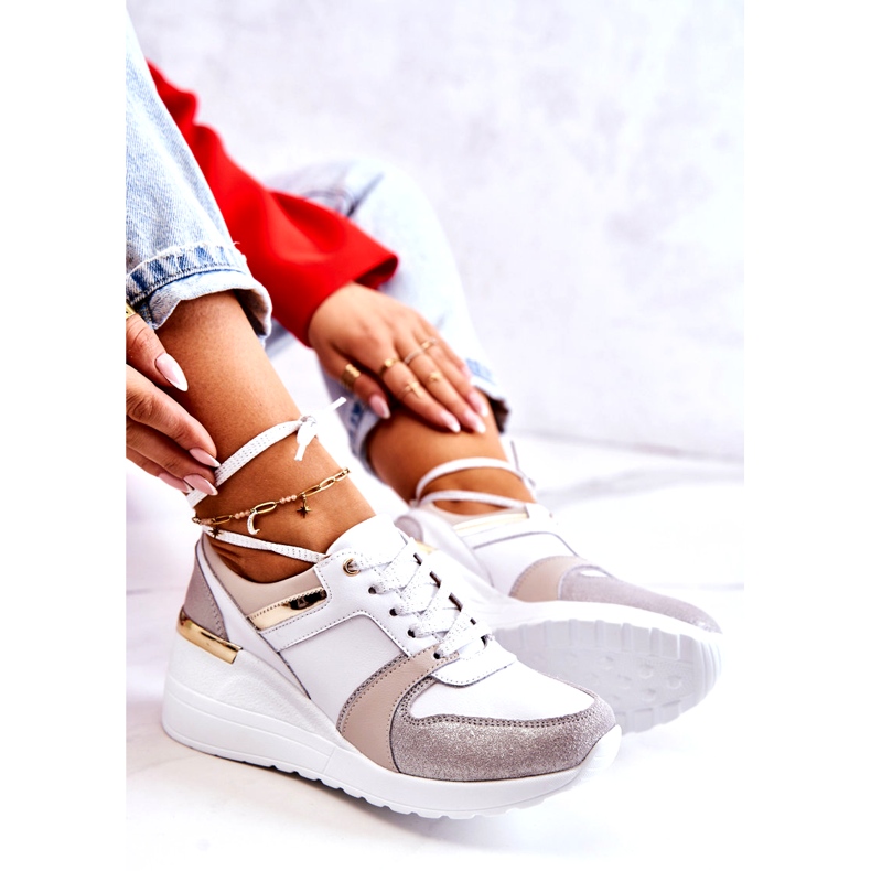 S.Barski Deportivas de piel con cuña blanca y gris Rayana blanco 3