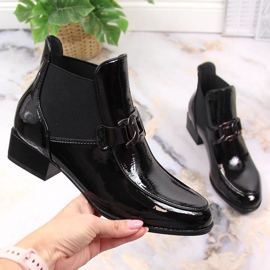 Black Potocki Botines Chelsea lacados en negro para mujer 1