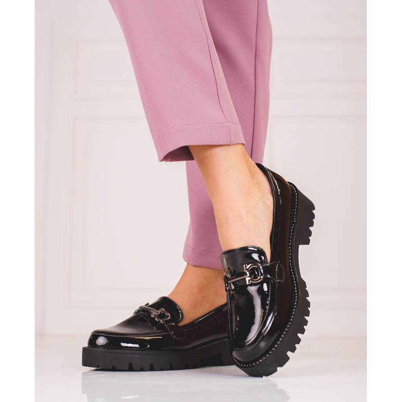 Mocasines de mujer con suela gruesa Shelovet negro 1