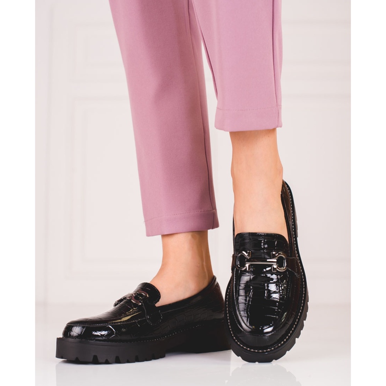 Mocasines de mujer con suela gruesa Shelovet negro 1