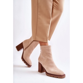 FB1 Botas De Mujer De Ante Con Tacón Con Cremallera Beige Odette 3
