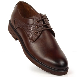 Zapatos marrones de piel con cordones para hombre Kingle marrón 1