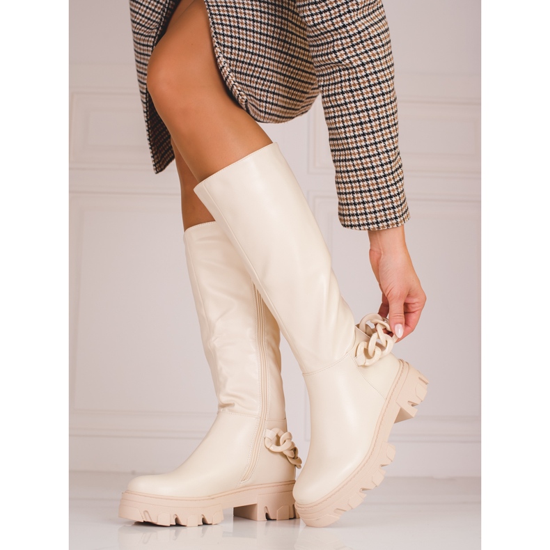 Botas beige de mujer con suela Shelovet gruesa 1