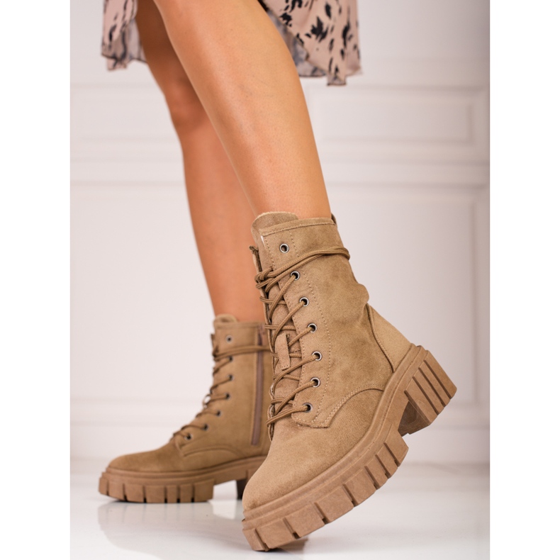 Bolsos Shelovet de mujer en ante beige marrón 1