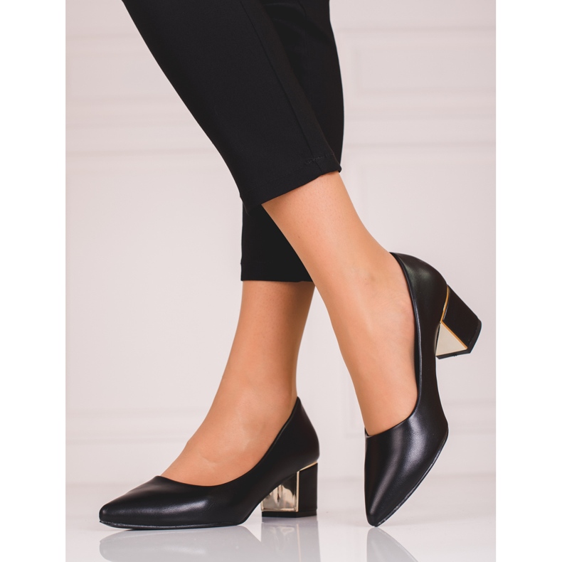 Bombas negras de mujer en un poste Shelovet bajo negro 1