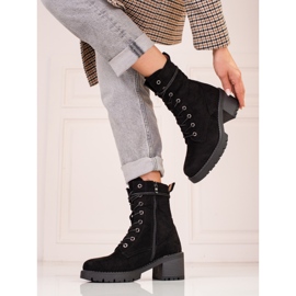 Botines Shelovet de mujer en ante negro con cordones 1