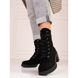 Botines Shelovet de mujer en ante negro con cordones 2