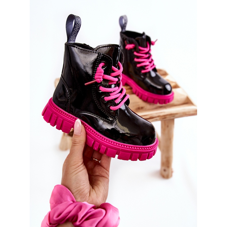 PA1 Botas Cálidas Heidi Lacado Negro y Rosa rosado 2