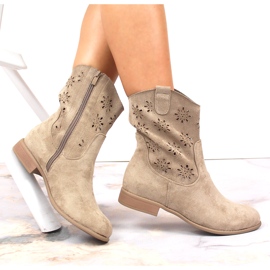 Botines cowboy mujer ante calados beige Jezzi JEZ368B 4