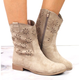Botines cowboy mujer ante calados beige Jezzi JEZ368B 6