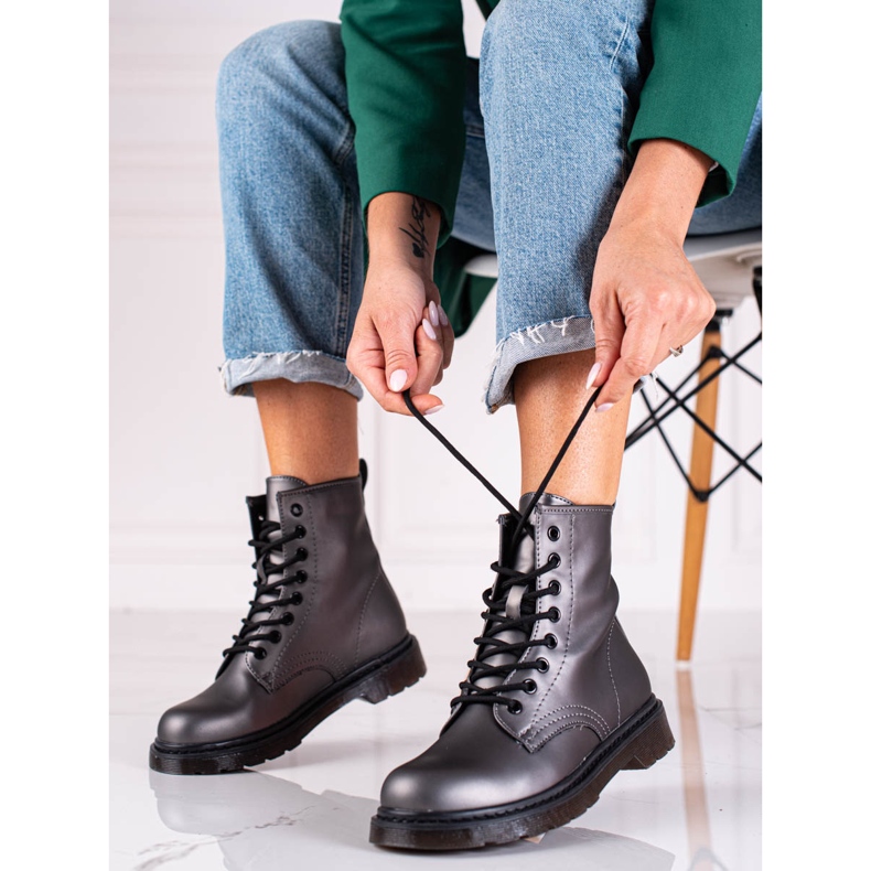 Botines de cordones Shelovet de mujer en gris con brillo metalizado 1