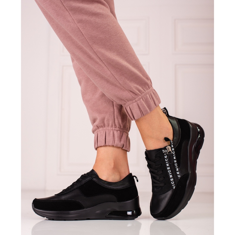 Deportivas de mujer de piel con cremallera Shelovet negro 2