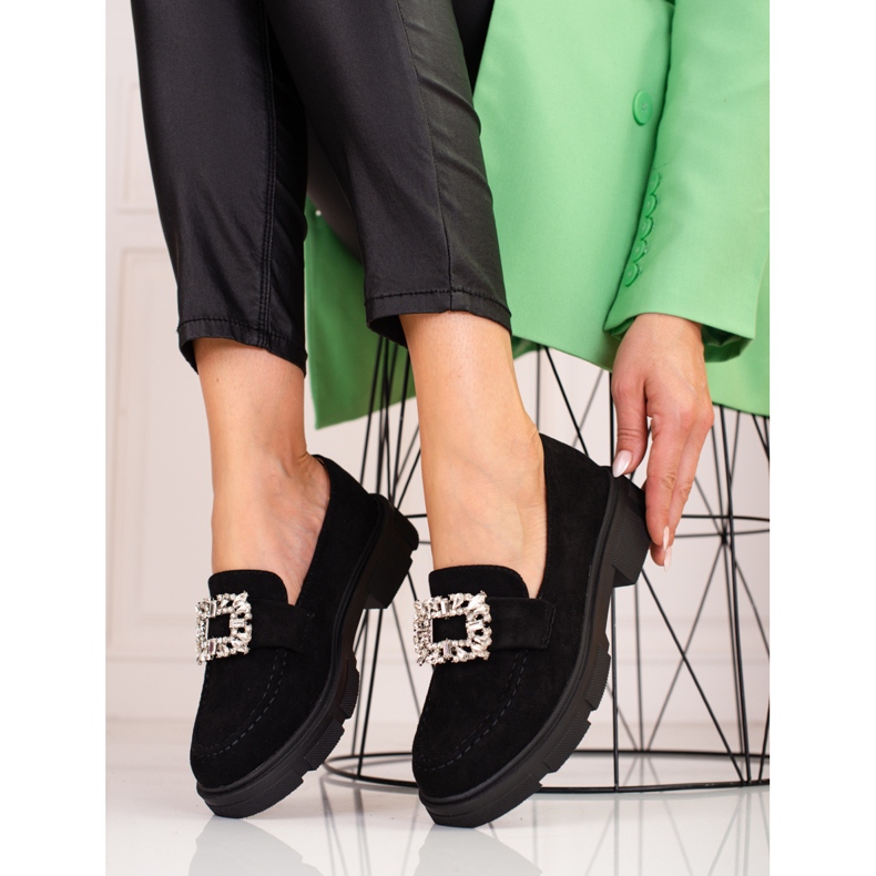 Mocasines de ante en la plataforma Shelovet negro 1