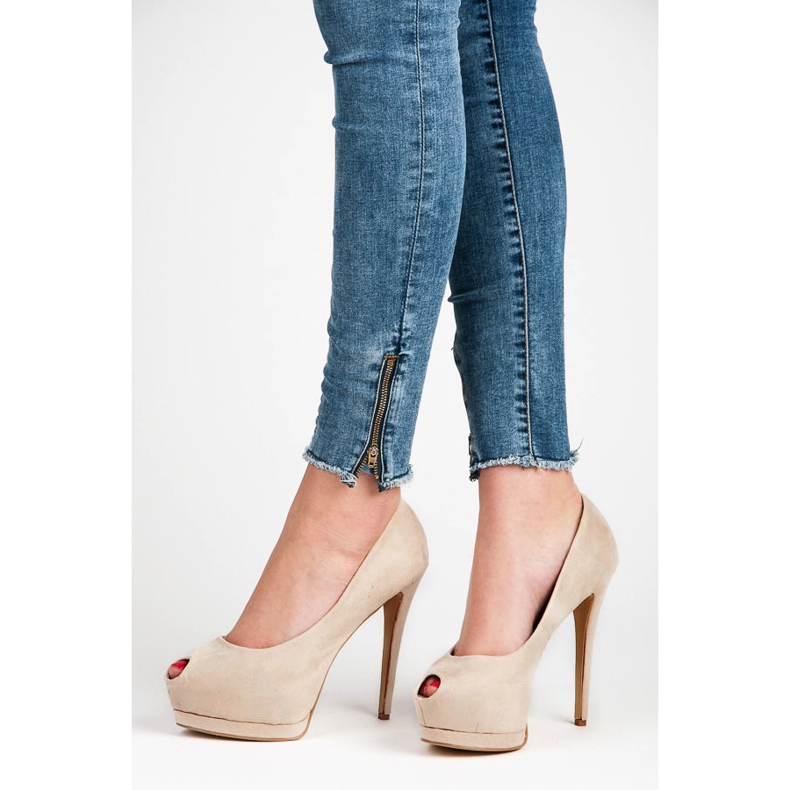 Vices Tacones de gamuza con punta abierta marrón 2