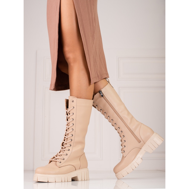 Botas con cordones para mujer de Sokolski beige 2