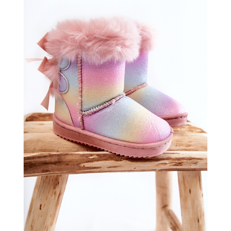 Botas Cálidas Infantiles Con Lazos Funky Snow Boots Multicolor rosado 1