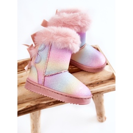 Botas Cálidas Infantiles Con Lazos Funky Snow Boots Multicolor rosado 3