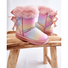 FR1 Botas Cálidas Infantiles Con Lazos Funky Snow Boots Multicolor rosado 2