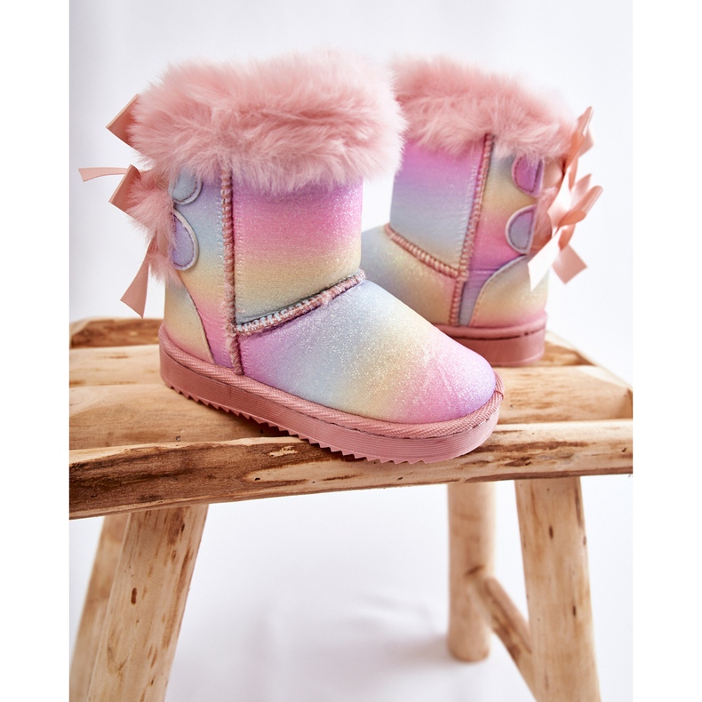 Botas Cálidas Infantiles Con Lazos Funky Snow Boots Multicolor rosado 2
