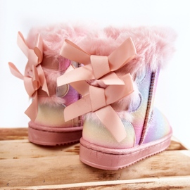 FR1 Botas Cálidas Infantiles Con Lazos Funky Snow Boots Multicolor rosado 4