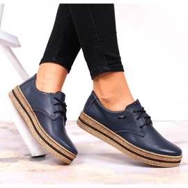 Zapatos de mujer de piel sobre plataforma azul marino Helios 380 6