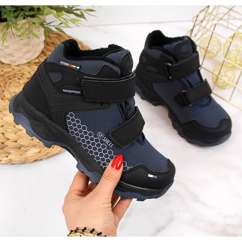 Botas de nieve para niño, impermeables con velcro, azul marino American Club 1