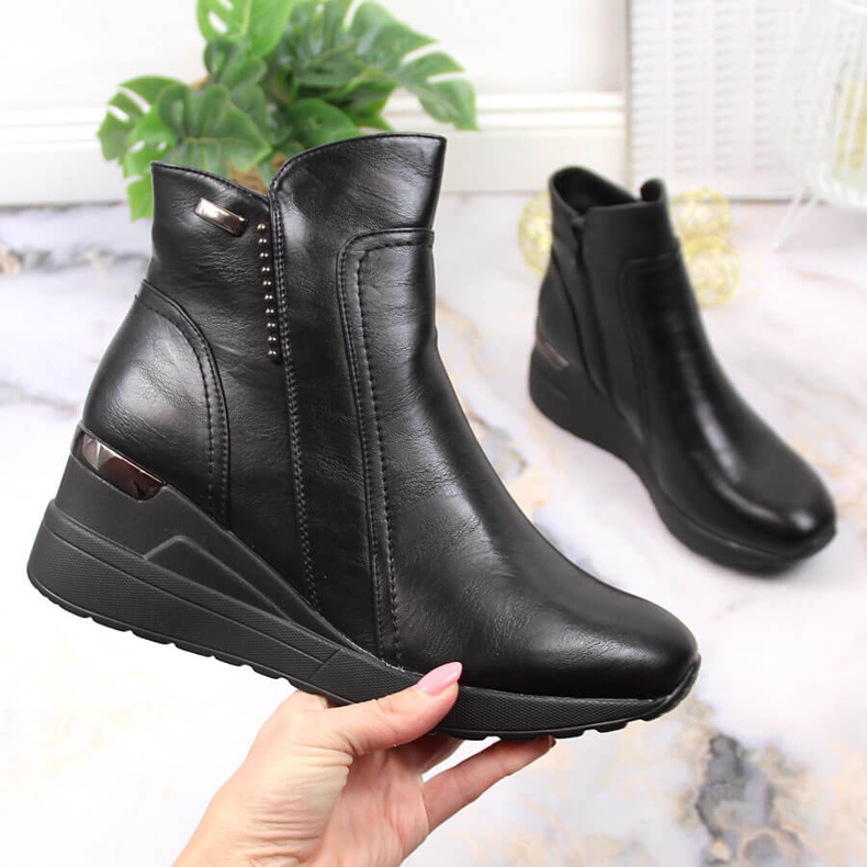 Negro Botas cuña mujer insuladas Jezzi JEZ372 1