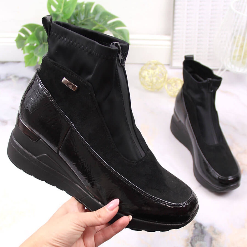 Negro Botas cuña mujer insuladas Jezzi 1