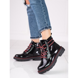 Botas de mujer lacadas con hilo Shelovet rojo negro 2