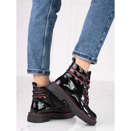 Botas de mujer lacadas con hilo Shelovet rojo negro 1