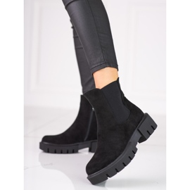 Botines Chelsea de mujer con plataforma Shelovet fabricados en ante ecológico negro 2