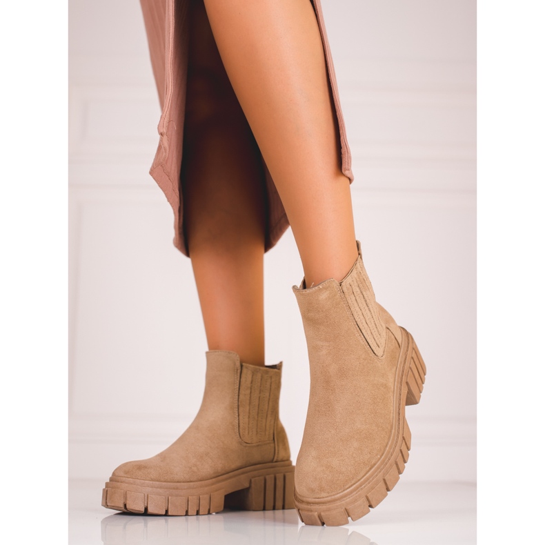 Botines Shelovet Chelsea de mujer en ante beige marrón 1