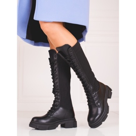 Botas con cordones para mujer con parte superior Shelovet flexible negro 1