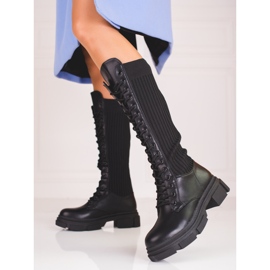 Botas con cordones para mujer con parte superior Shelovet flexible negro 2