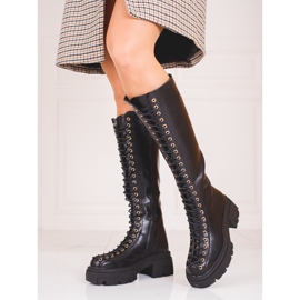 Botas altas Shelovet de mujer con cordones negro 1