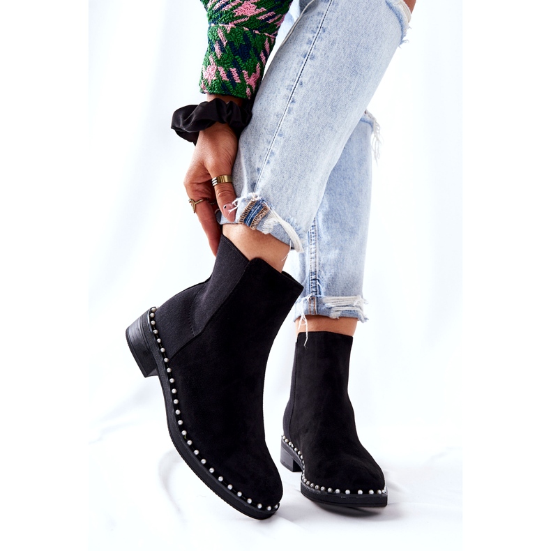 PG1 Botines De Ante Botines Chelsea Con Perlas Negro Jilanna 8335 BLK 3