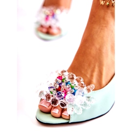 Sandalias De Bombas De Cuero De Moda Con Decoración Verde Meriss 1450-0 4