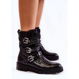 Botas Calientes De Mujer Con Tiras Serpiente Negro Lambert 3