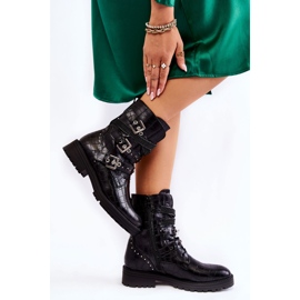Botas Calientes De Mujer Con Tiras Serpiente Negro Lambert 5