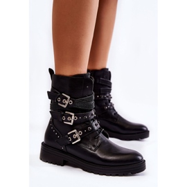 PG1 Botas Calientes De Mujer Con Tiras Liso Negro Lambert 2