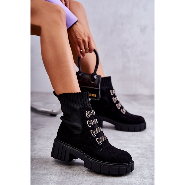 Seastar Botas tipo calcetín sin cordones de ante negro con pedrería 4 Seastar Botas tipo calcetín sin cordones de ante negro con pedrería 4