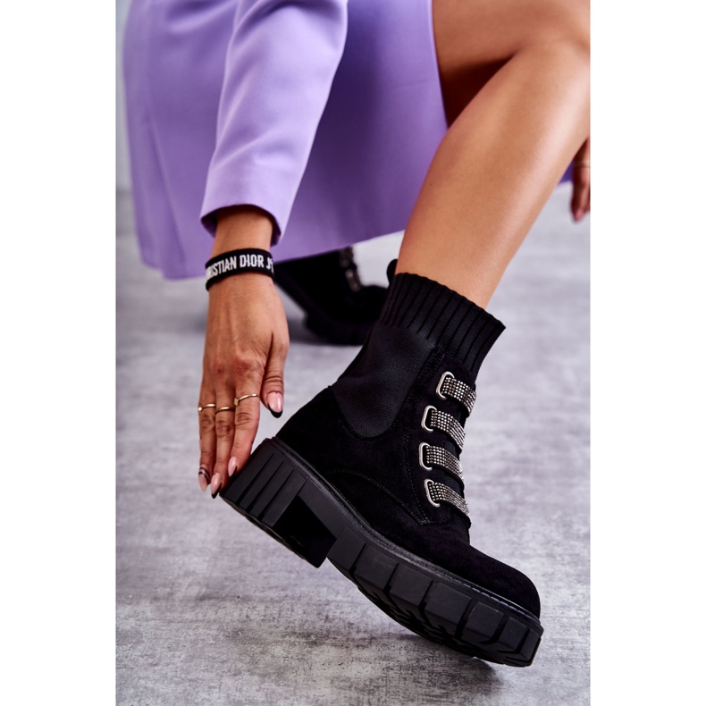 Seastar Botas tipo calcetín sin cordones de ante negro con pedrería 3 Seastar Botas tipo calcetín sin cordones de ante negro con pedrería 3