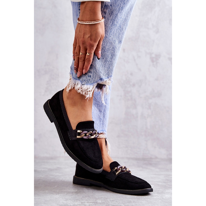 FB2 Mocasines Mujer Ante Con Cadena Clavos Negros 3